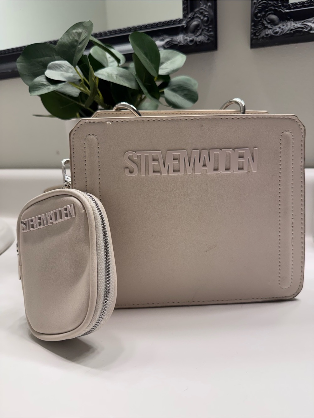 Steve Madden Crossbody Bag and Pouch in Light Beige